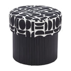 Storage Ottoman with Plush Fabric Top and Wood Body – Black & White