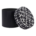 Storage Ottoman with Plush Fabric Top and Wood Body – Black & White