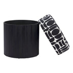 Storage Ottoman with Plush Fabric Top and Wood Body – Black & White