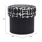 Storage Ottoman with Plush Fabric Top and Wood Body – Black & White