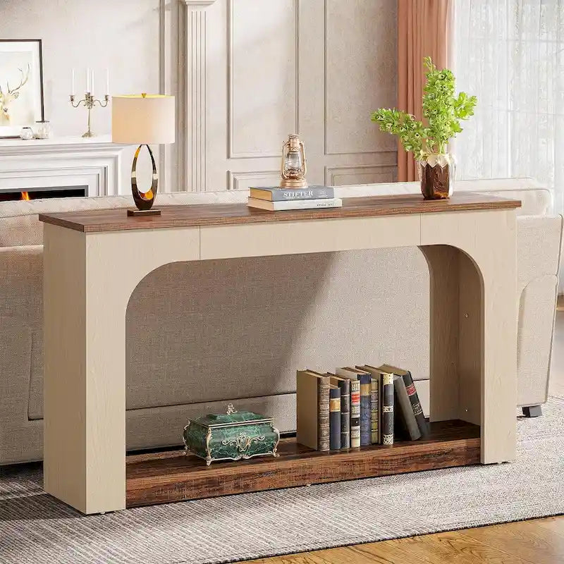 55-inch MDF Console Table with LED Lighting and Open Shelf – 55.12L x 11.81D x 33.46H in