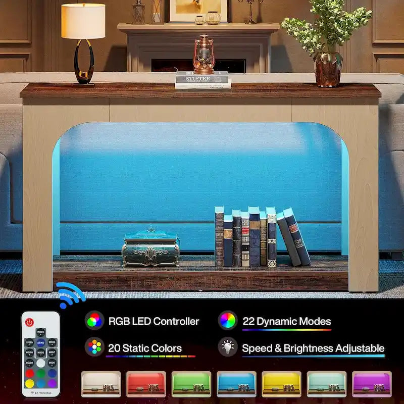 55 Inches Console Sofa Table Wood Entryway Table with LED Lights