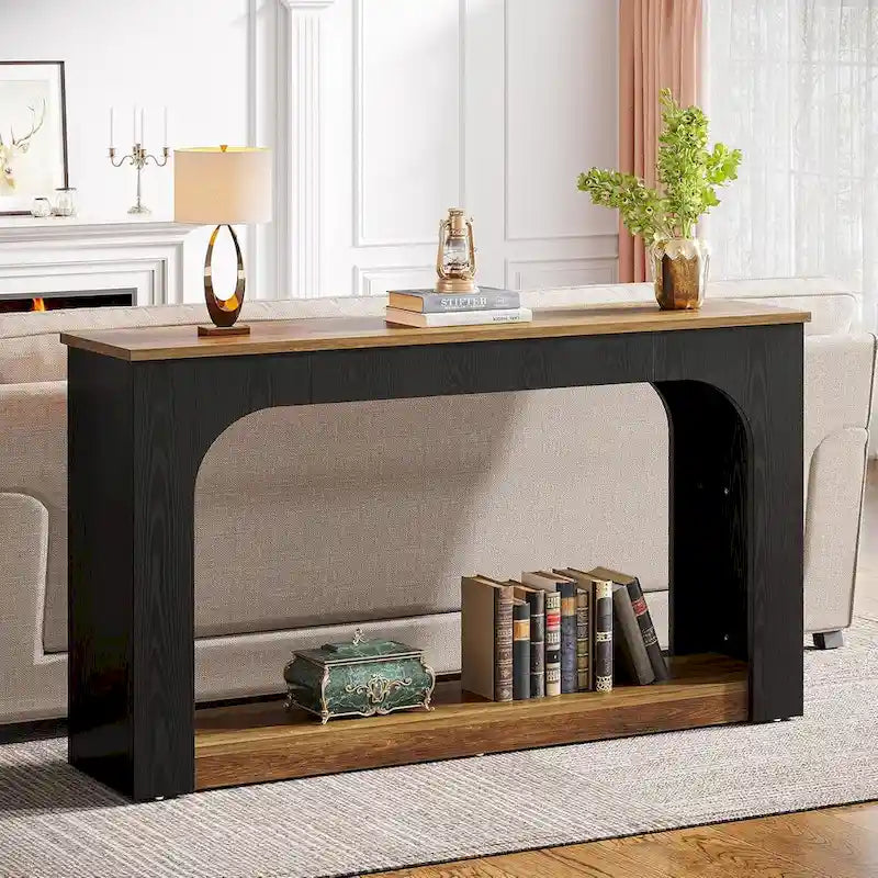 55-inch MDF Console Table with LED Lighting and Open Shelf – 55.12L x 11.81D x 33.46H in