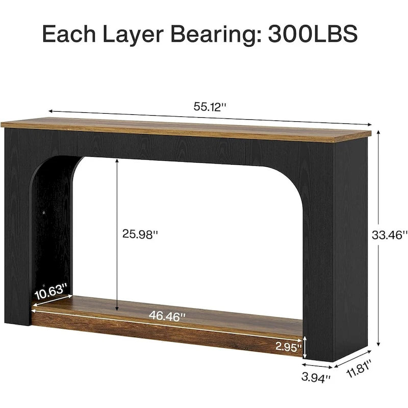 55-inch MDF Console Table with LED Lighting and Open Shelf – 55.12L x 11.81D x 33.46H in