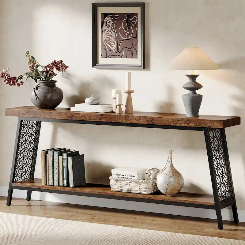 Industrial Console Table – 70.9 in Extra Long, 2-Tier Sofa & Entryway Table