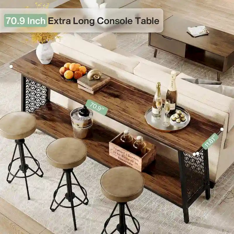 Industrial Console Table – 70.9 in Extra Long, 2-Tier Sofa & Entryway Table