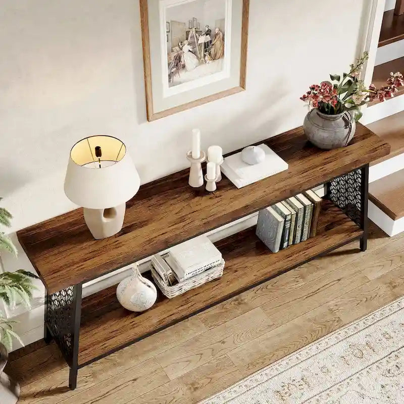 Industrial Console Table – 70.9 in Extra Long, 2-Tier Sofa & Entryway Table