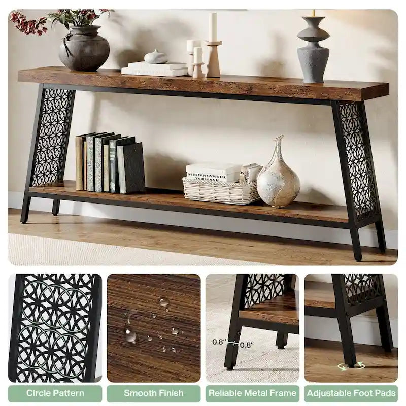 Industrial Console Table – 70.9 in Extra Long, 2-Tier Sofa & Entryway Table