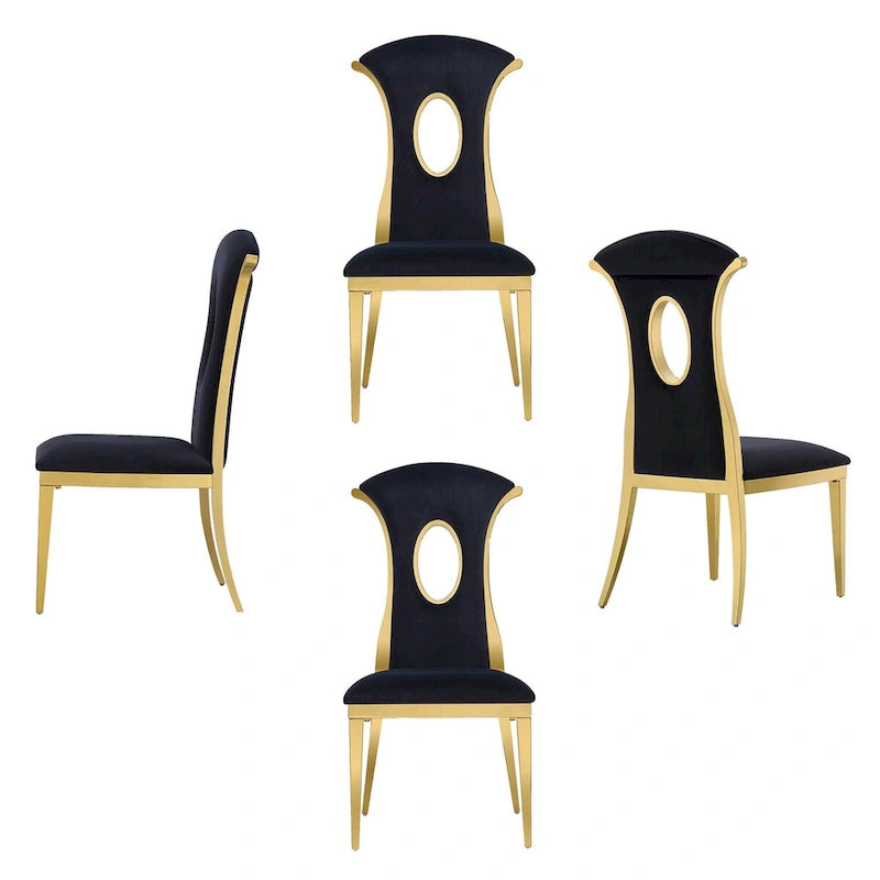 Black Velvet Dining Chairs with Gold Stainless Steel Legs – 20.47W x 24D x 42.5H in