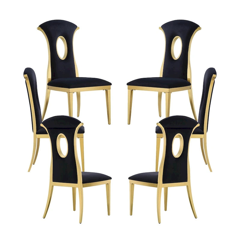 Black Velvet Dining Chairs with Gold Stainless Steel Legs – 20.47W x 24D x 42.5H in