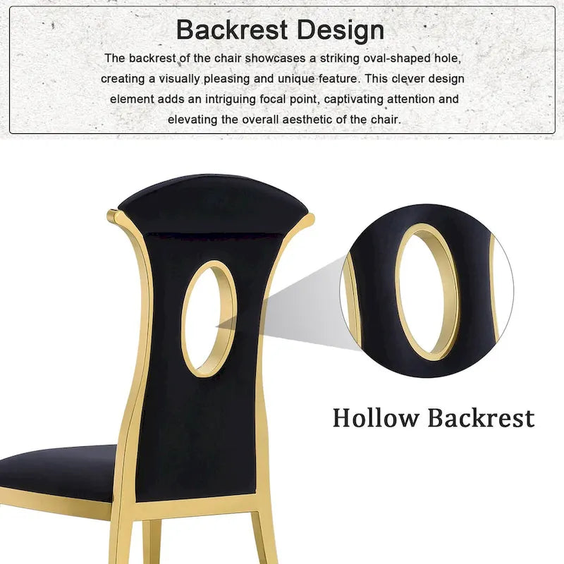 Black Velvet Dining Chairs with Gold Stainless Steel Legs – 20.47W x 24D x 42.5H in