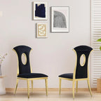 Black Velvet Dining Chairs with Gold Stainless Steel Legs – 20.47W x 24D x 42.5H in