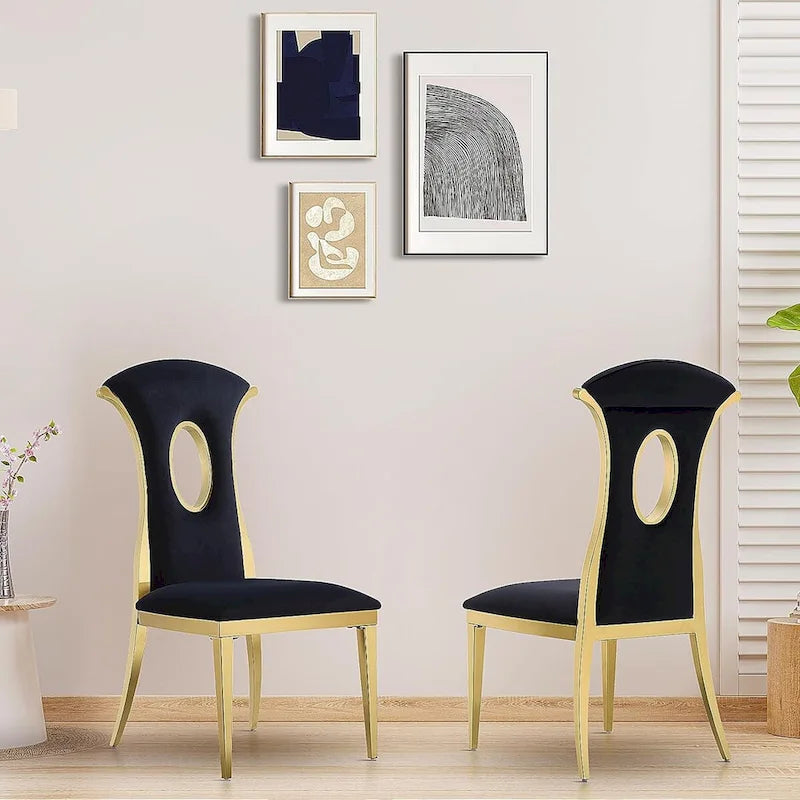 Black Velvet Dining Chairs with Gold Stainless Steel Legs – 20.47W x 24D x 42.5H in