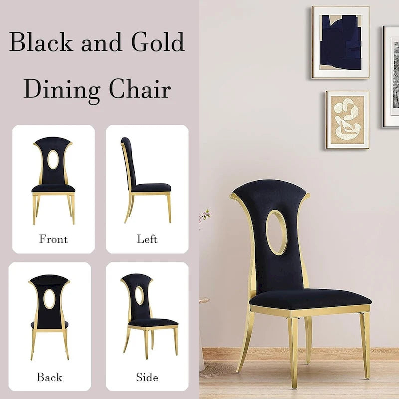 Black Velvet Dining Chairs with Gold Stainless Steel Legs – 20.47W x 24D x 42.5H in