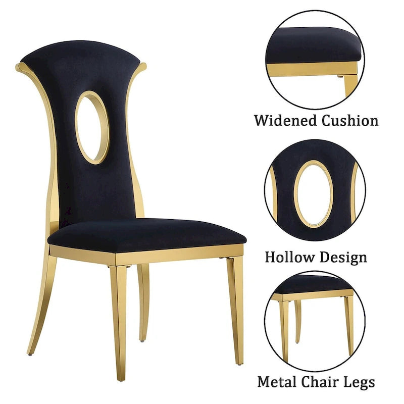 Black Velvet Dining Chairs with Gold Stainless Steel Legs – 20.47W x 24D x 42.5H in