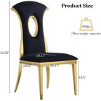 Black Velvet Dining Chairs with Gold Stainless Steel Legs – 20.47W x 24D x 42.5H in