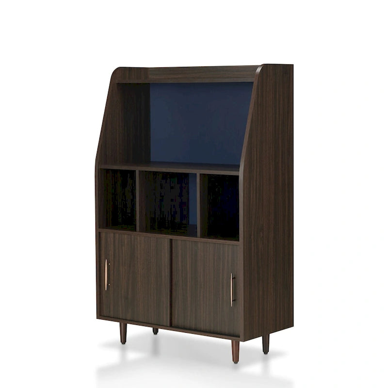 MDF Buffet Cabinet with Sliding Doors and Open Shelves – Wenge Finish, 32.91W x 15.74D x 53.11H in