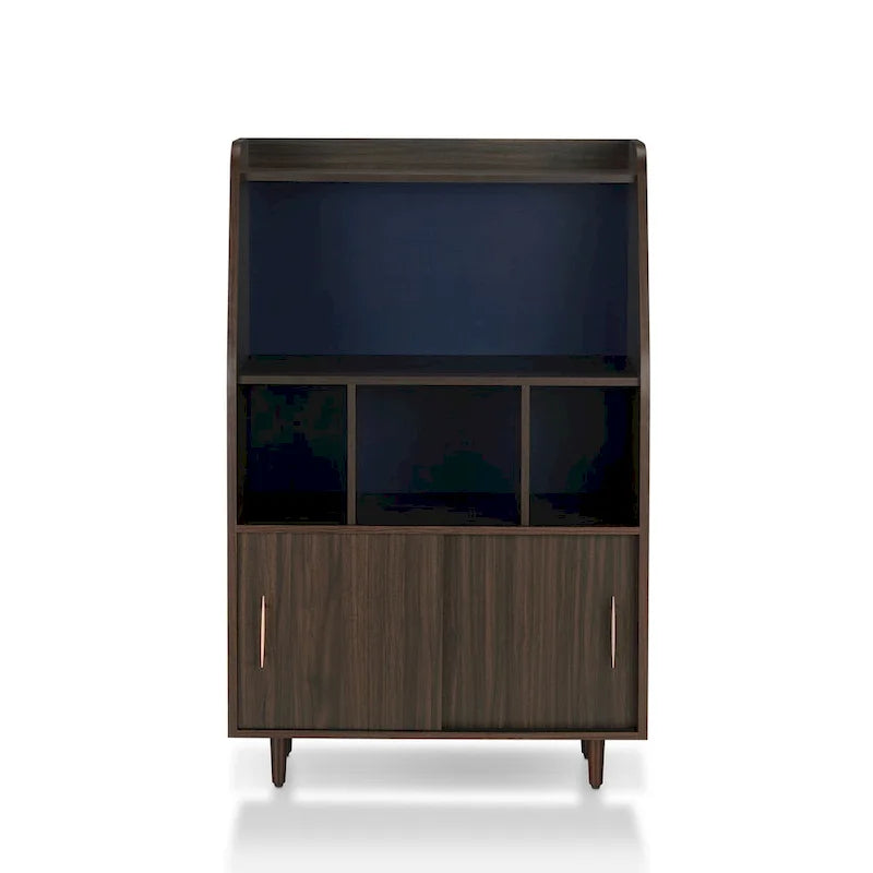 MDF Buffet Cabinet with Sliding Doors and Open Shelves – Wenge Finish, 32.91W x 15.74D x 53.11H in