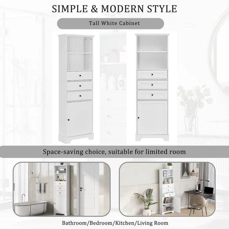 68-inch Freestanding Bathroom Cabinet with 3 Drawers and Adjustable Shelves – MDF