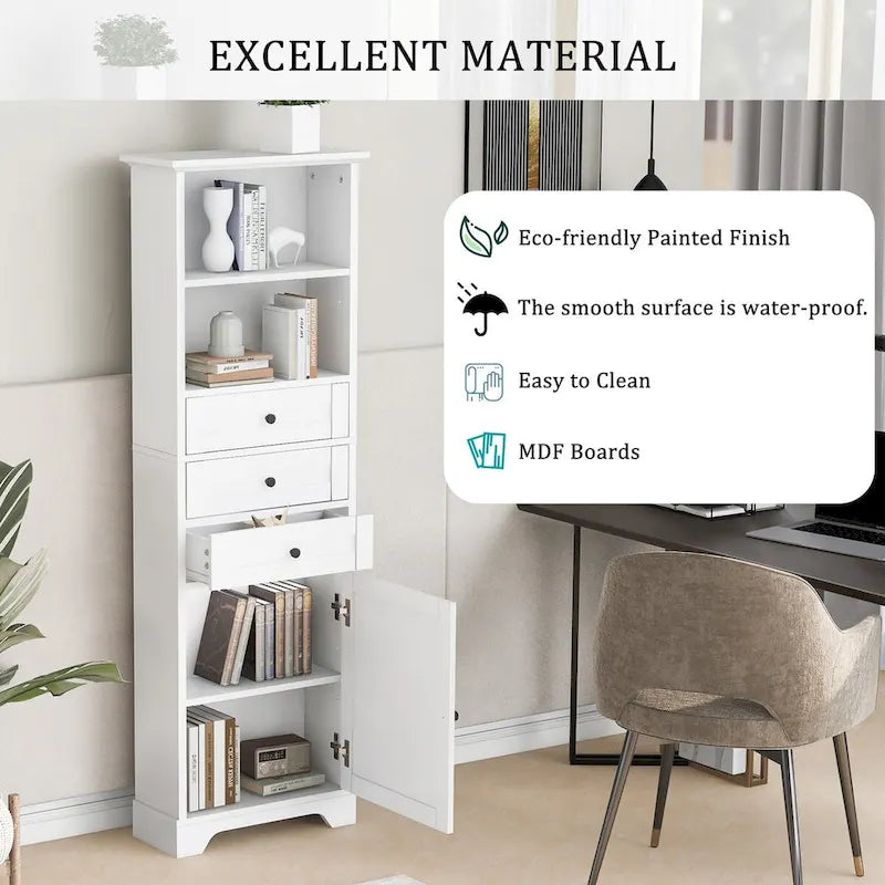 68-inch Freestanding Bathroom Cabinet with 3 Drawers and Adjustable Shelves – MDF