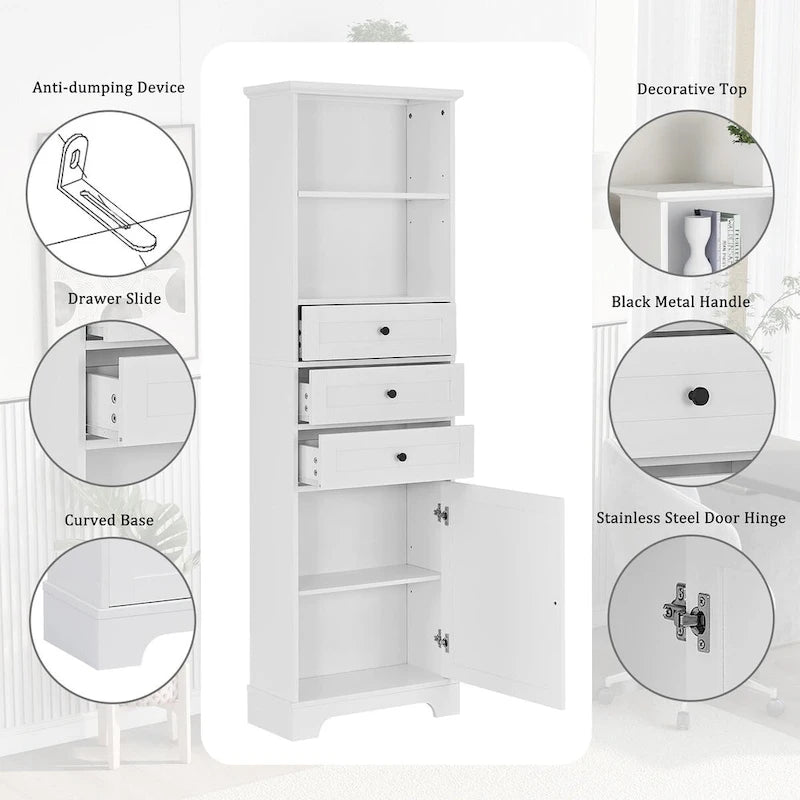 68-inch Freestanding Bathroom Cabinet with 3 Drawers and Adjustable Shelves – MDF
