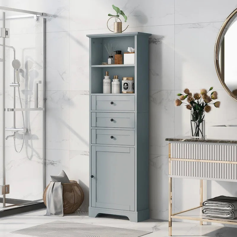 68-inch Freestanding Bathroom Cabinet with 3 Drawers and Adjustable Shelves – MDF