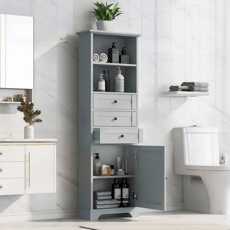 68-inch Freestanding Bathroom Cabinet with 3 Drawers and Adjustable Shelves – MDF