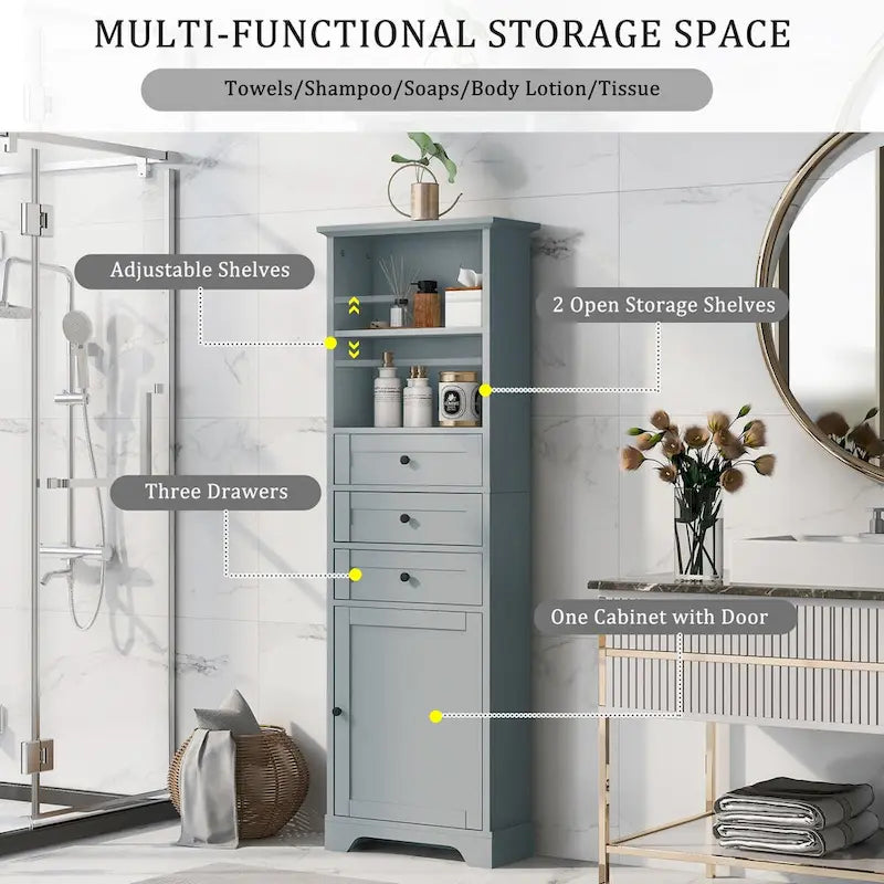 68-inch Freestanding Bathroom Cabinet with 3 Drawers and Adjustable Shelves – MDF