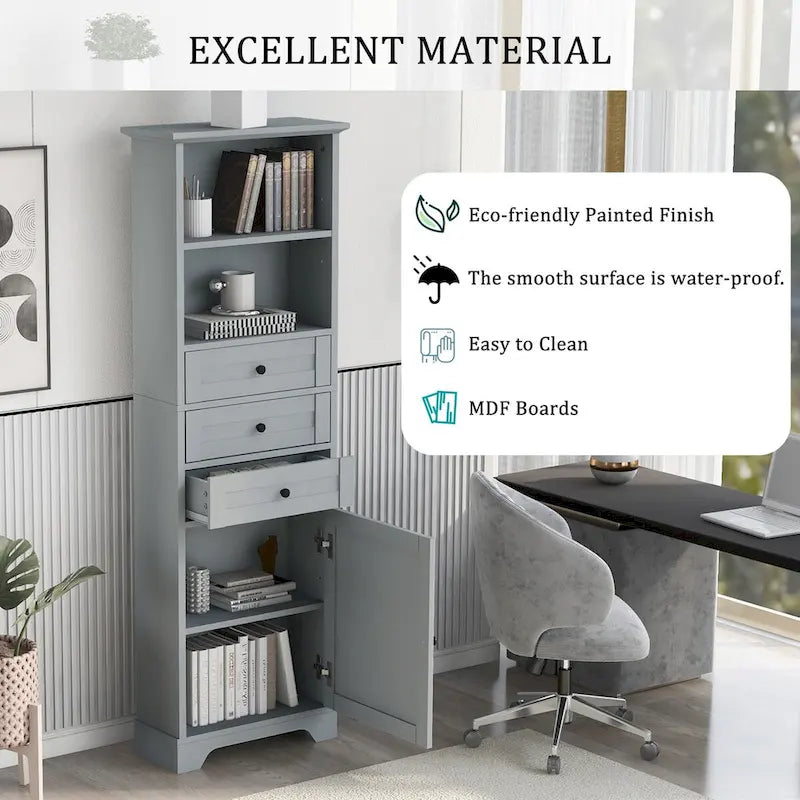 68-inch Freestanding Bathroom Cabinet with 3 Drawers and Adjustable Shelves – MDF