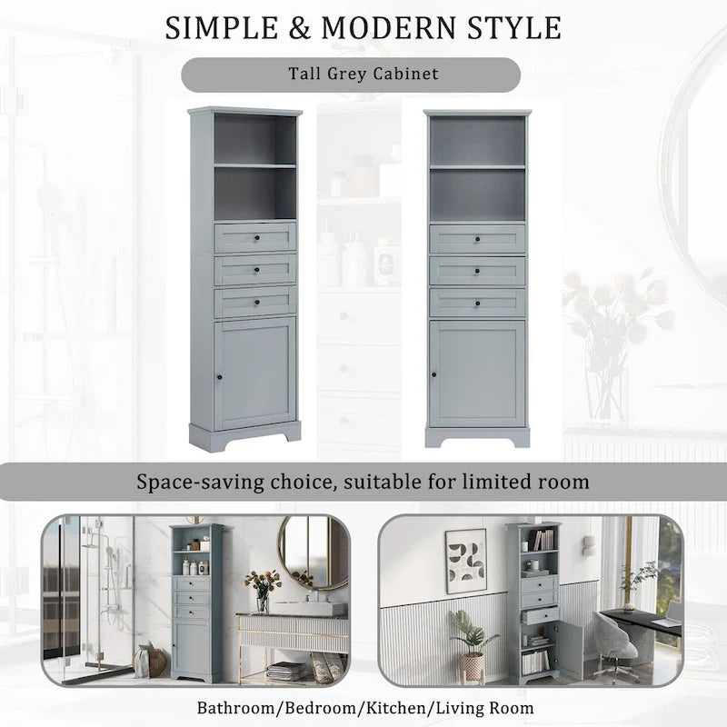 68-inch Freestanding Bathroom Cabinet with 3 Drawers and Adjustable Shelves – MDF