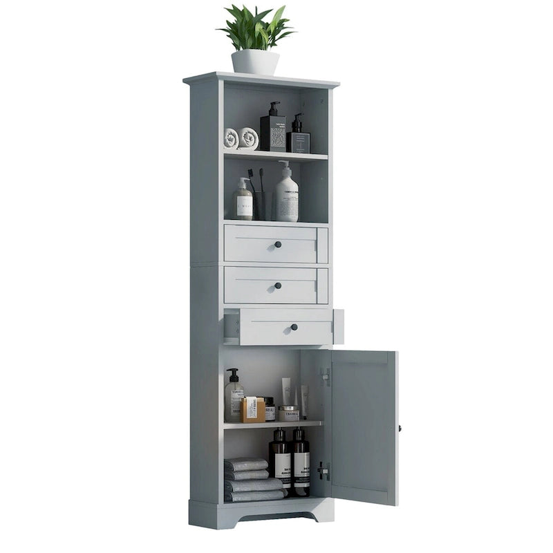 68-inch Freestanding Bathroom Cabinet with 3 Drawers and Adjustable Shelves – MDF