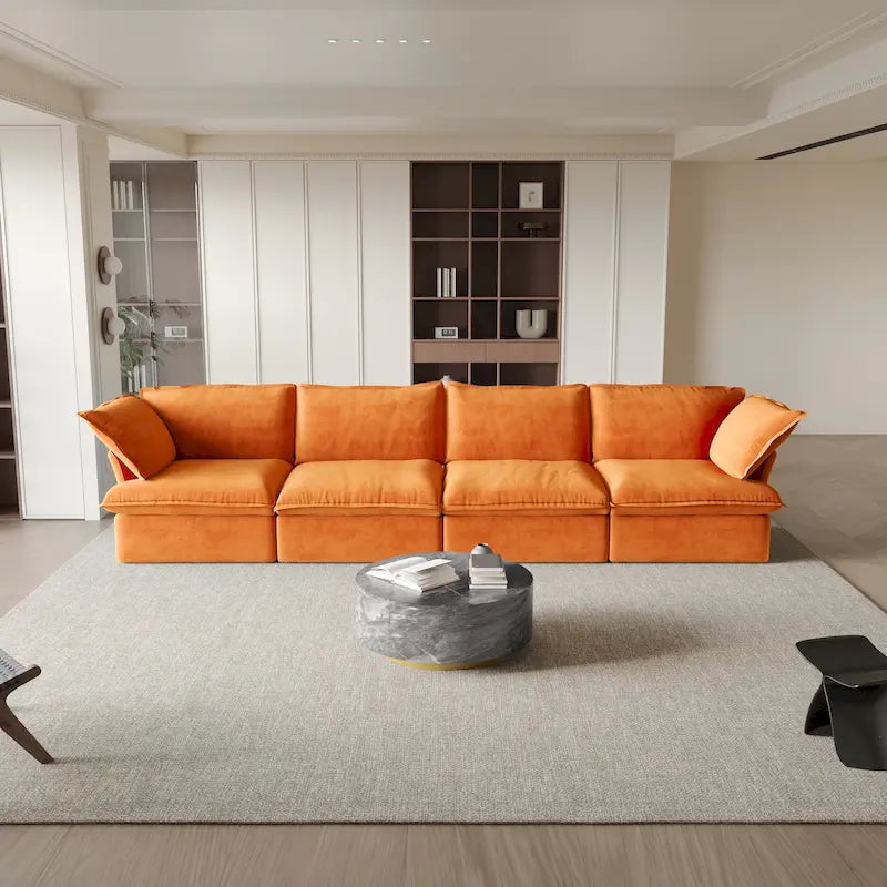 Modular Velvet Sofa – 3 or 4 Seat, Removable Covers, Pine Wood Frame