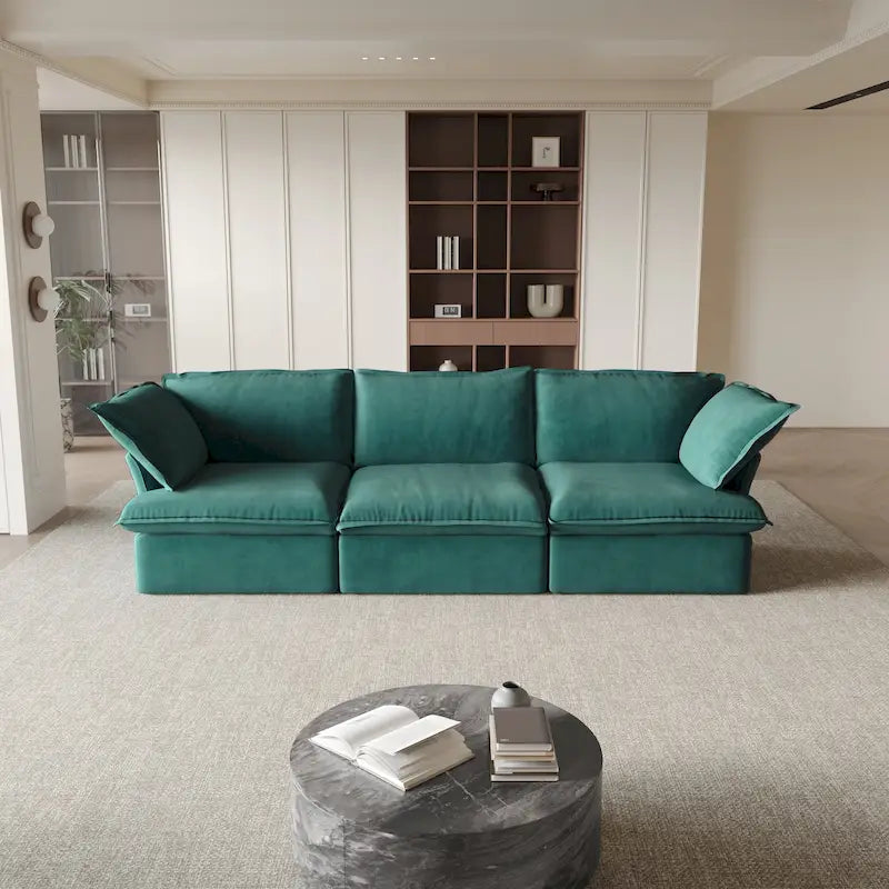 Modular Velvet Sofa – 3 or 4 Seat, Removable Covers, Pine Wood Frame