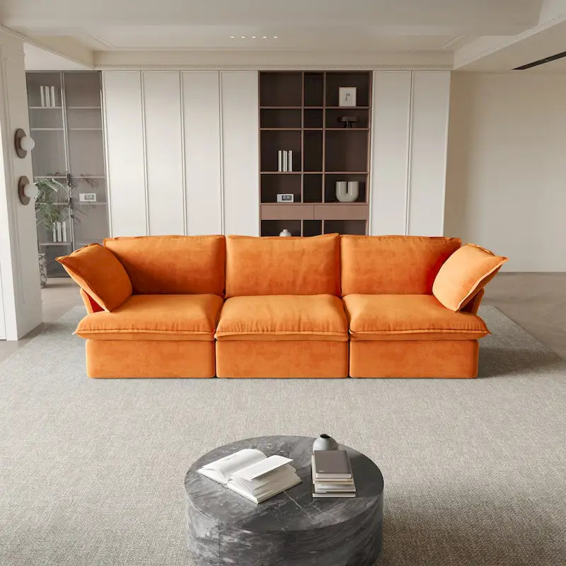 Modular Velvet Sofa – 3 or 4 Seat, Removable Covers, Pine Wood Frame
