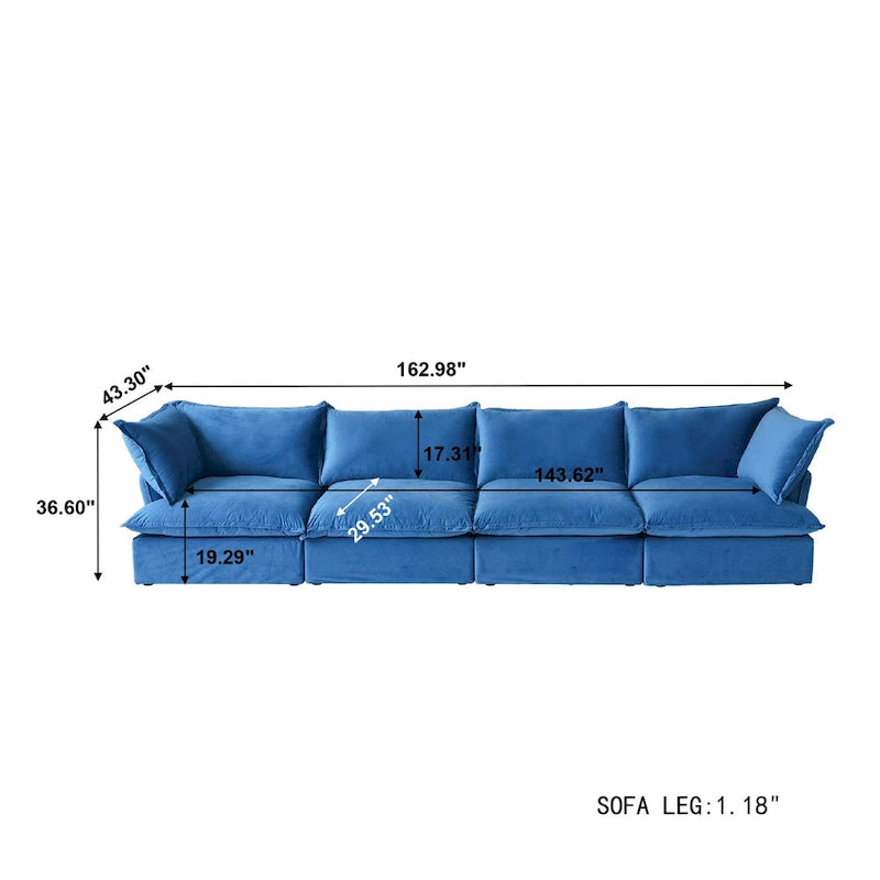 Modular Velvet Sofa – 3 or 4 Seat, Removable Covers, Pine Wood Frame