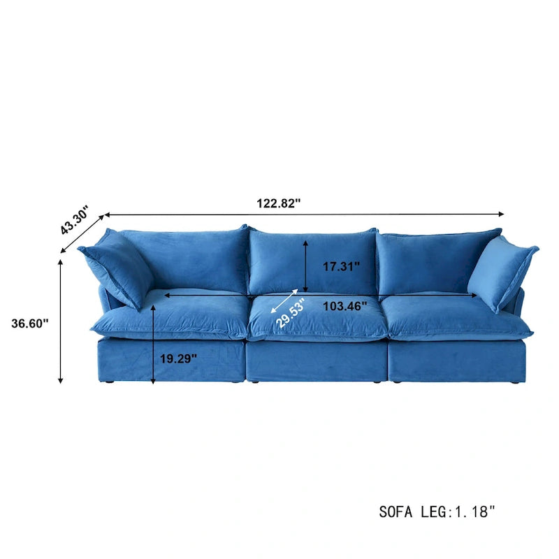 Modular Velvet Sofa – 3 or 4 Seat, Removable Covers, Pine Wood Frame