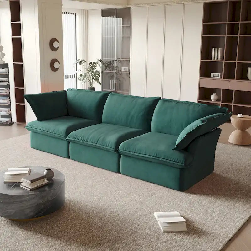 Modular Velvet Sofa – 3 or 4 Seat, Removable Covers, Pine Wood Frame