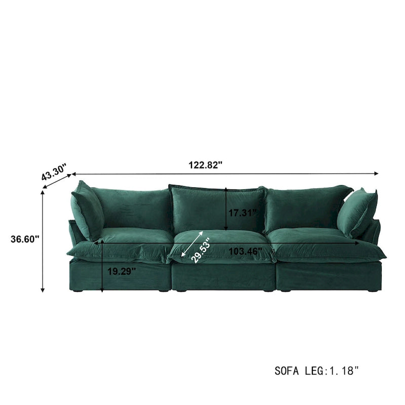 Modular Velvet Sofa – 3 or 4 Seat, Removable Covers, Pine Wood Frame