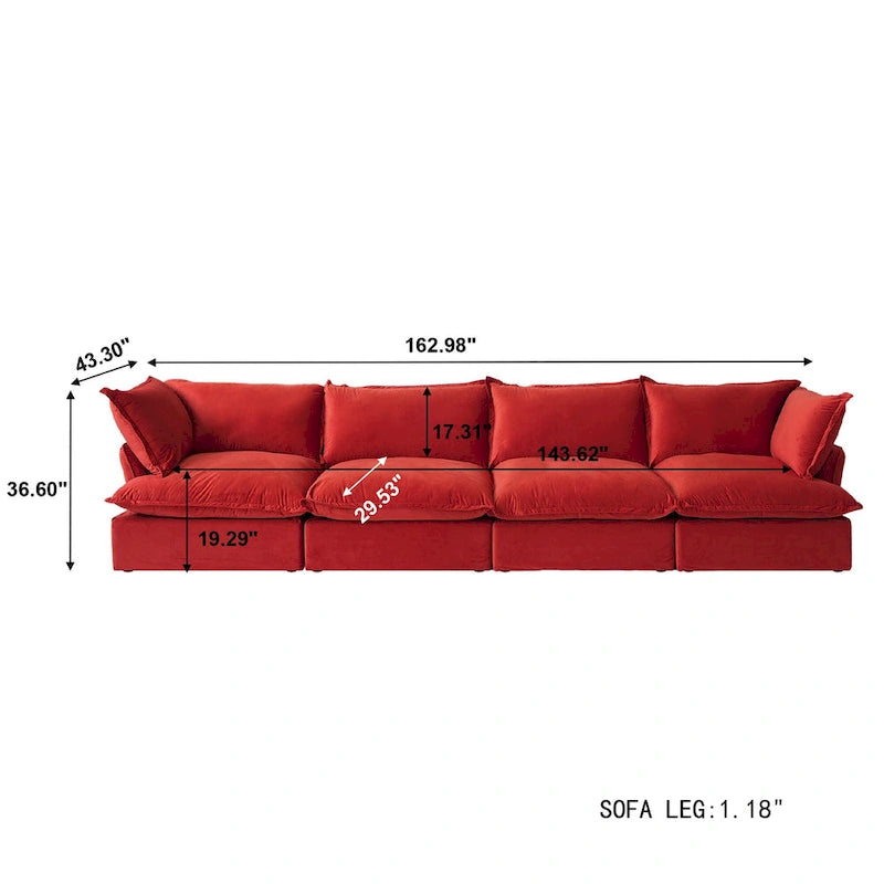 Modular Velvet Sofa – 3 or 4 Seat, Removable Covers, Pine Wood Frame