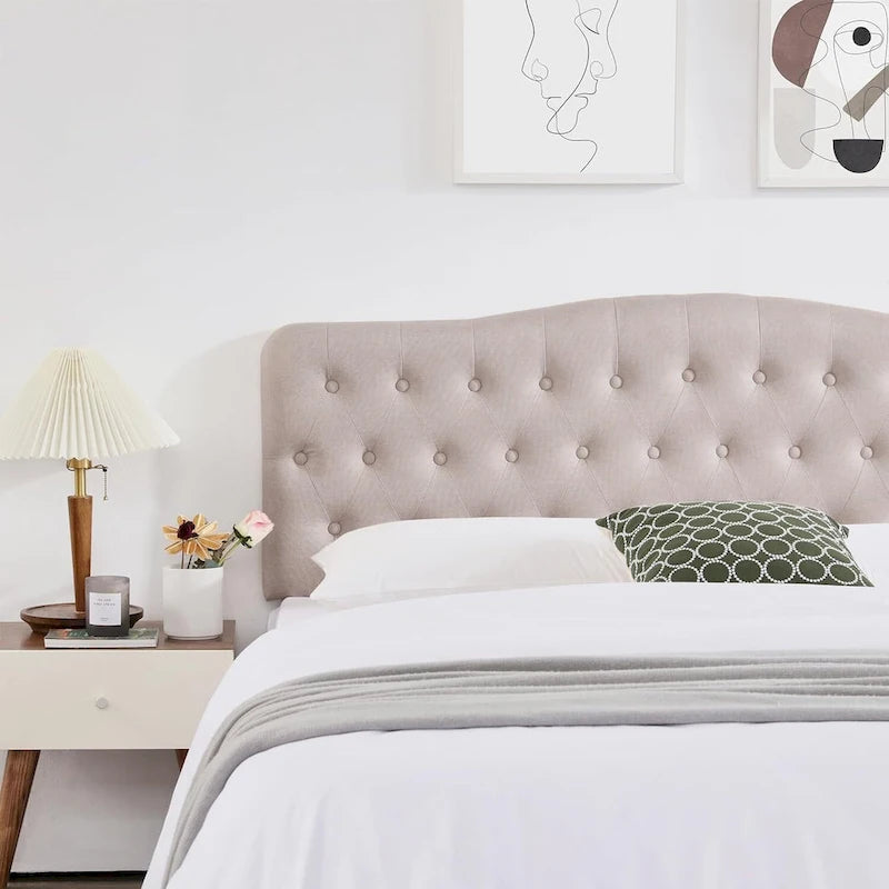 Linen Upholstered Headboard with Adjustable Height – Diamond Tufted, 38.5–51.2 in Height Range