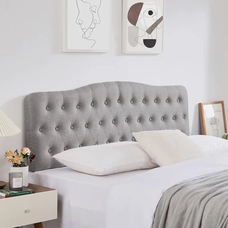 Linen Upholstered Headboard with Adjustable Height – Diamond Tufted, 38.5–51.2 in Height Range