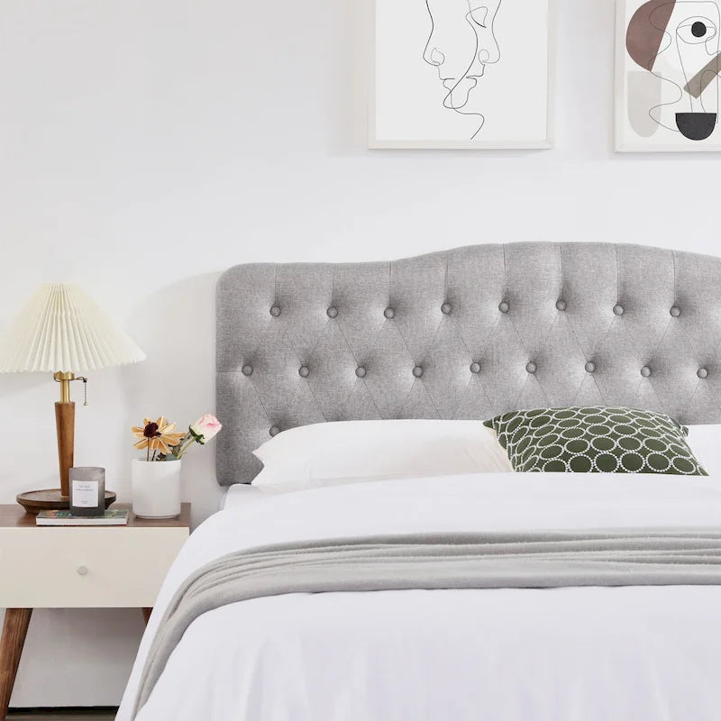 Linen Upholstered Headboard with Adjustable Height – Diamond Tufted, 38.5–51.2 in Height Range