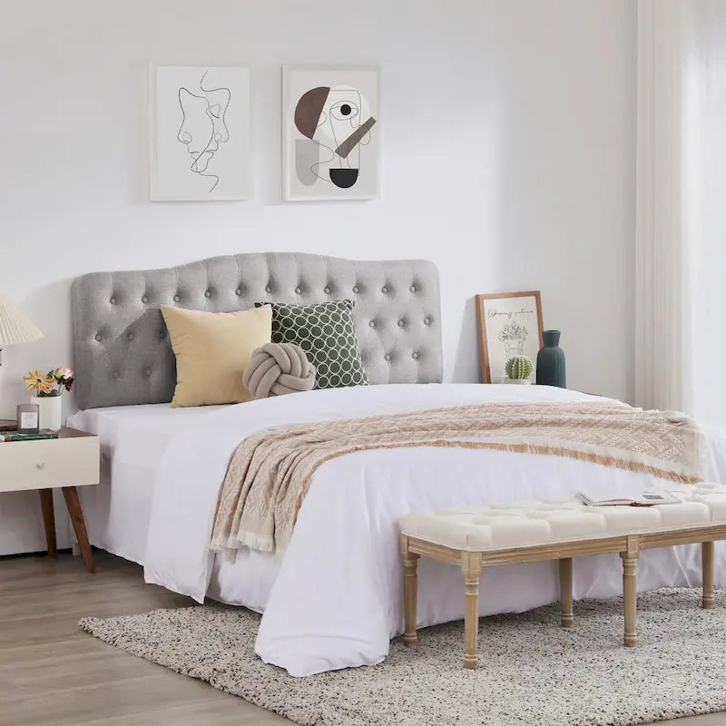 Linen Upholstered Headboard with Adjustable Height – Diamond Tufted, 38.5–51.2 in Height Range