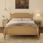Rattan Platform Bed Frame with Headboard & Footboard – No Box Spring Needed, Queen or King