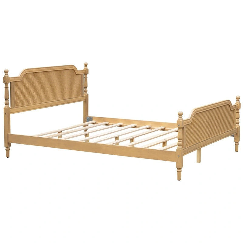 Rattan Platform Bed Frame with Headboard & Footboard – No Box Spring Needed, Queen or King