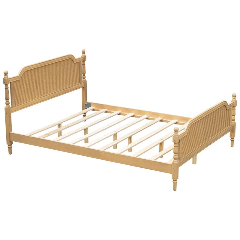Rattan Platform Bed Frame with Headboard & Footboard – No Box Spring Needed, Queen or King