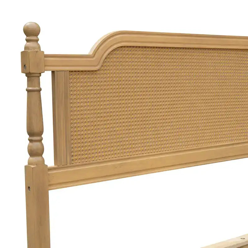 Rattan Platform Bed Frame with Headboard & Footboard – No Box Spring Needed, Queen or King