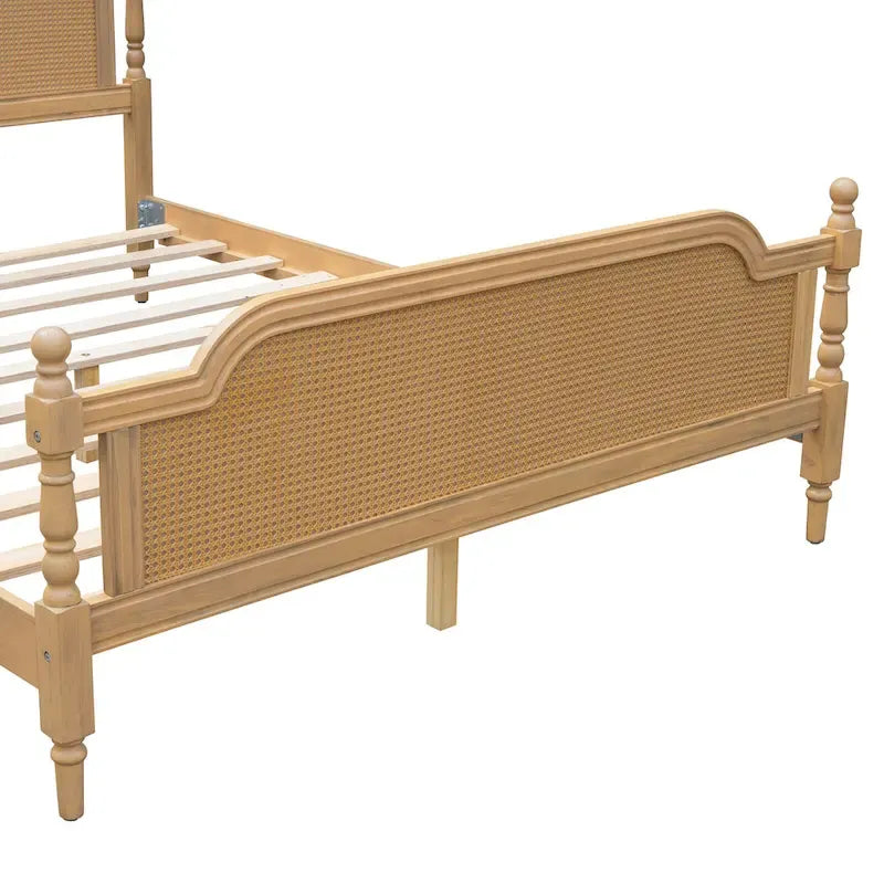 Rattan Platform Bed Frame with Headboard & Footboard – No Box Spring Needed, Queen or King