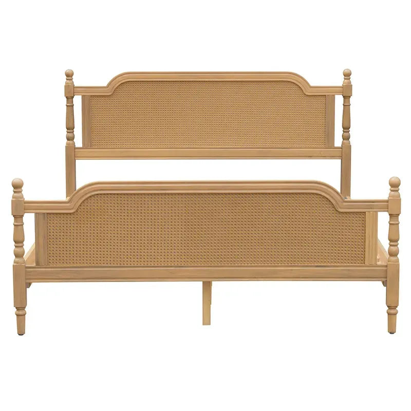 Rattan Platform Bed Frame with Headboard & Footboard – No Box Spring Needed, Queen or King