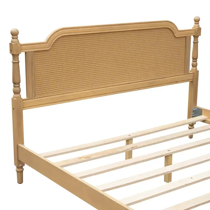 Rattan Platform Bed Frame with Headboard & Footboard – No Box Spring Needed, Queen or King